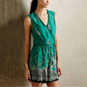Anthropologie Elevenses XS Green Butterfly Floral Flyaway Back Papillion Romper